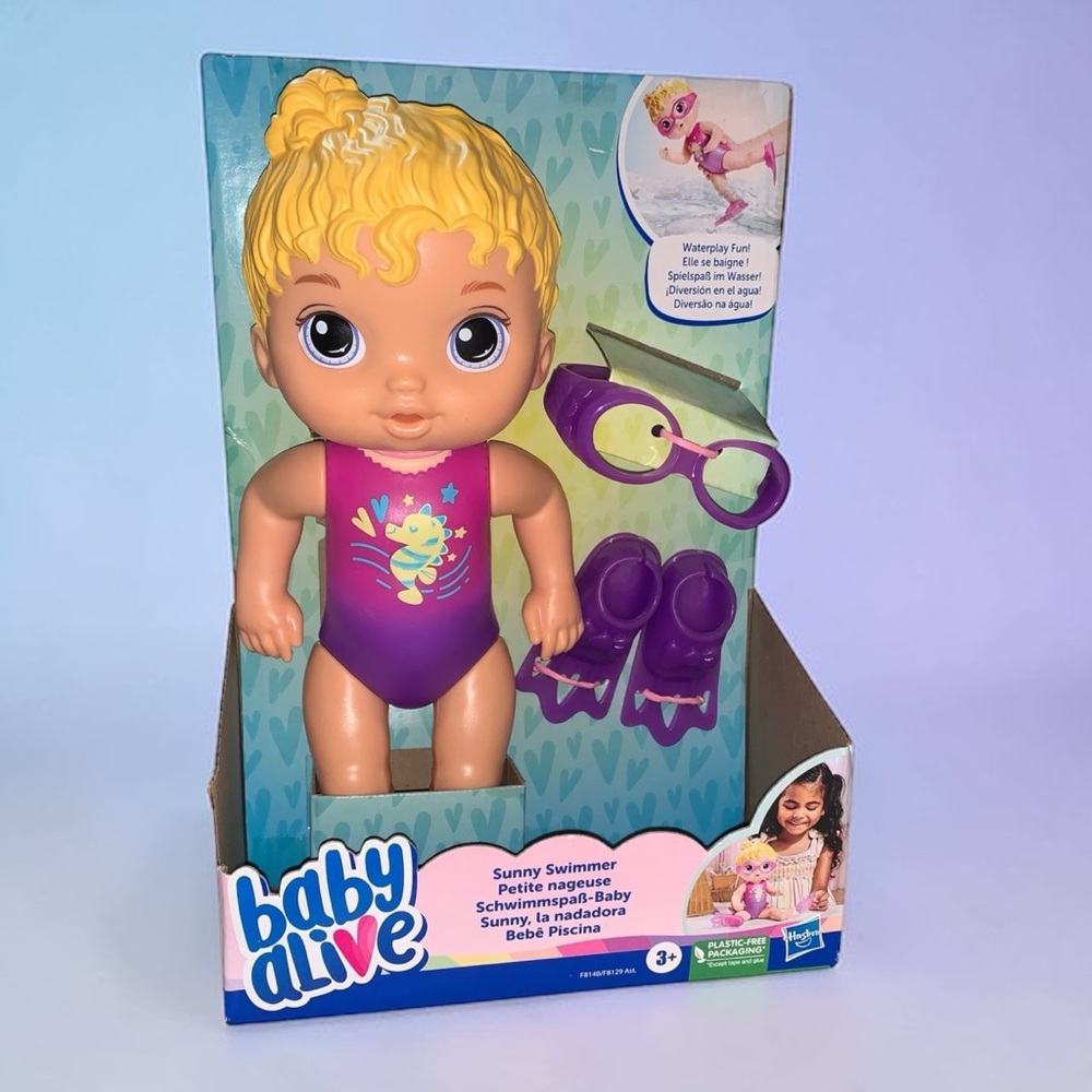 Baby Alive Sunny Swimmer Doll w/Goggles & Flippers Hasbro Water Play Doll NIB